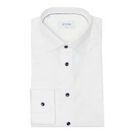 Eton - White Twill Navy Button and Piping Slim Fit Shirt